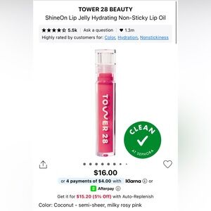 Tower 28 ShineOn Lip Jelly Hydrating Lip Oil — COCONUT